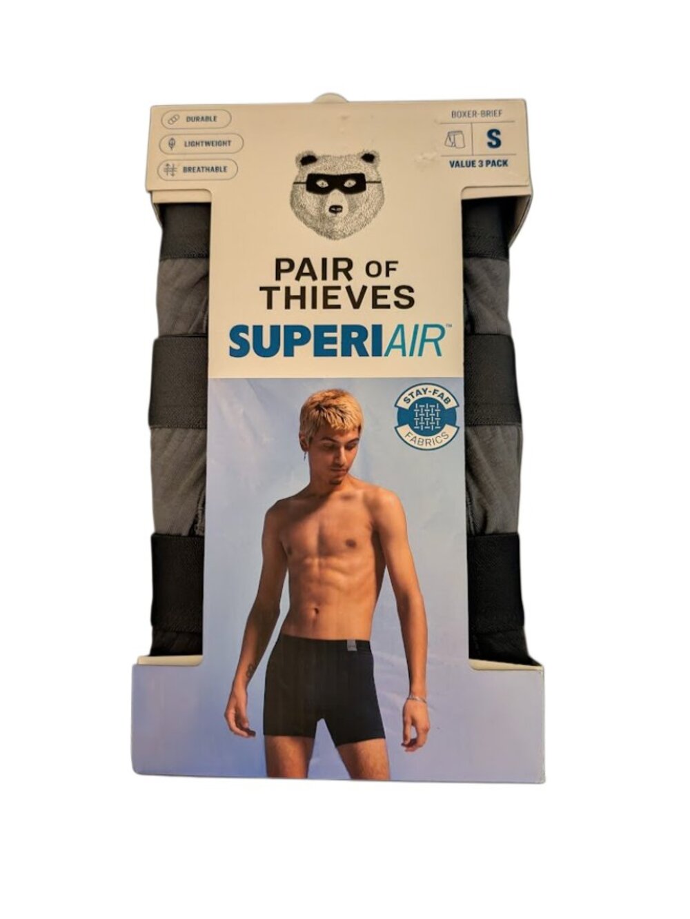 Pair of Thieves SuperiAir Boxer Briefs 3‑Pack Gray (Small)